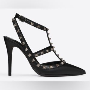 Valentino Rockstud Slingback 100 Noir Black Calfskin Ruthenium Hardware 36.5 6.5
